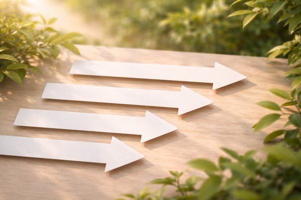 Pfeile zeigen in eine klare Richtung auf hellem Hintergrund.