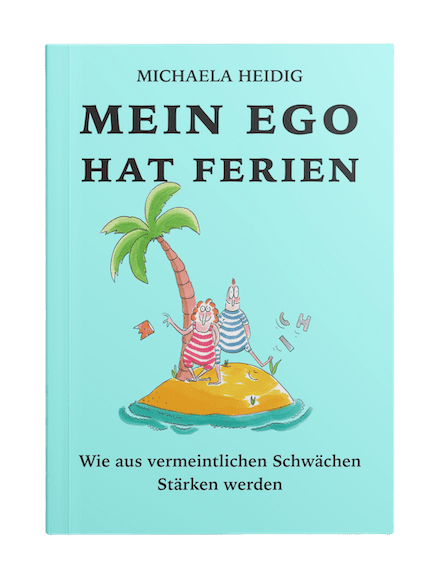 Geschenk für Lehrer – die sinnvollste Geschenkidee, die wirklich gut tut 5 A5‑Taschenbuch ‚Mein Ego hat Ferien‘ mit türkisfarbenem Cover, gehalten in einer ruhigen Alltagsszene – ideale Geschenkidee für Lehrer:innen