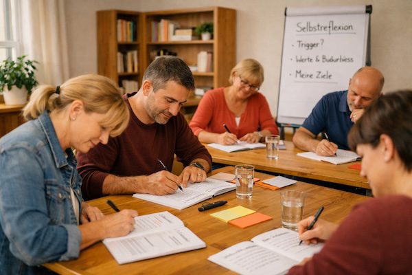 Fortbildung für Lehrkräfte – Persönlichkeitsentwicklung, Kommunikation und Selbstführung im Schulalltag 3 Lehrkräfte bearbeiten Selbstreflexionsfragen und analysieren ihre inneren Muster.