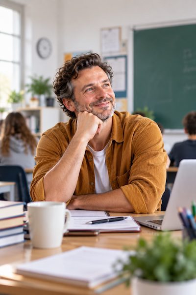 Persönlichkeitstest für Lehrer:innen – Welcher Lehrertyp bist du? 9 Entspannter Lehrer zeigt seine Persönlichkeit im Schulalltag