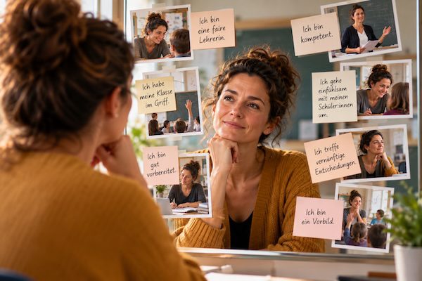 Kritik nicht persönlich nehmen als Lehrer:in – gelassener mit Kritik umgehen 3 Lehrerin reflektiert ihr Selbstbild nach einer kritischen Rückmeldung