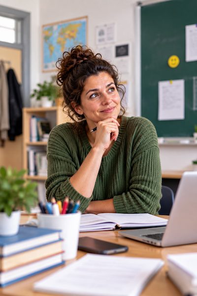 Persönlichkeitstest für Lehrer:innen – Welcher Lehrertyp bist du? 7 Lehrerin reflektiert ihre eigenen Verhaltensmuster im Schulalltag